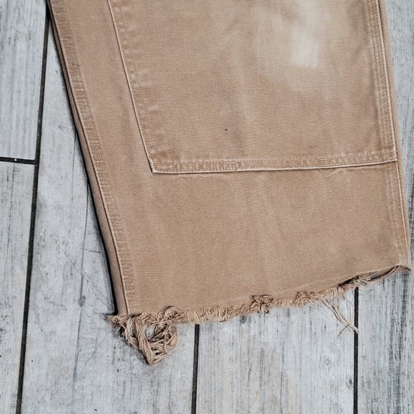 Carhartt Brown Canvas Bib Overalls Double Knee 46 X 25 Distressed - Picture 8 of 16